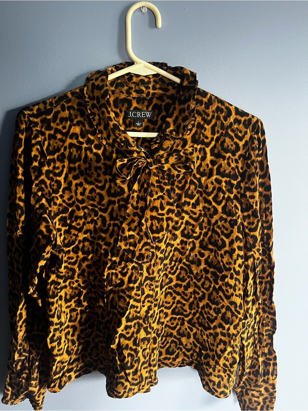 J. Crew Leopard-Print Bow-Tie Blouse in Black and Gold
